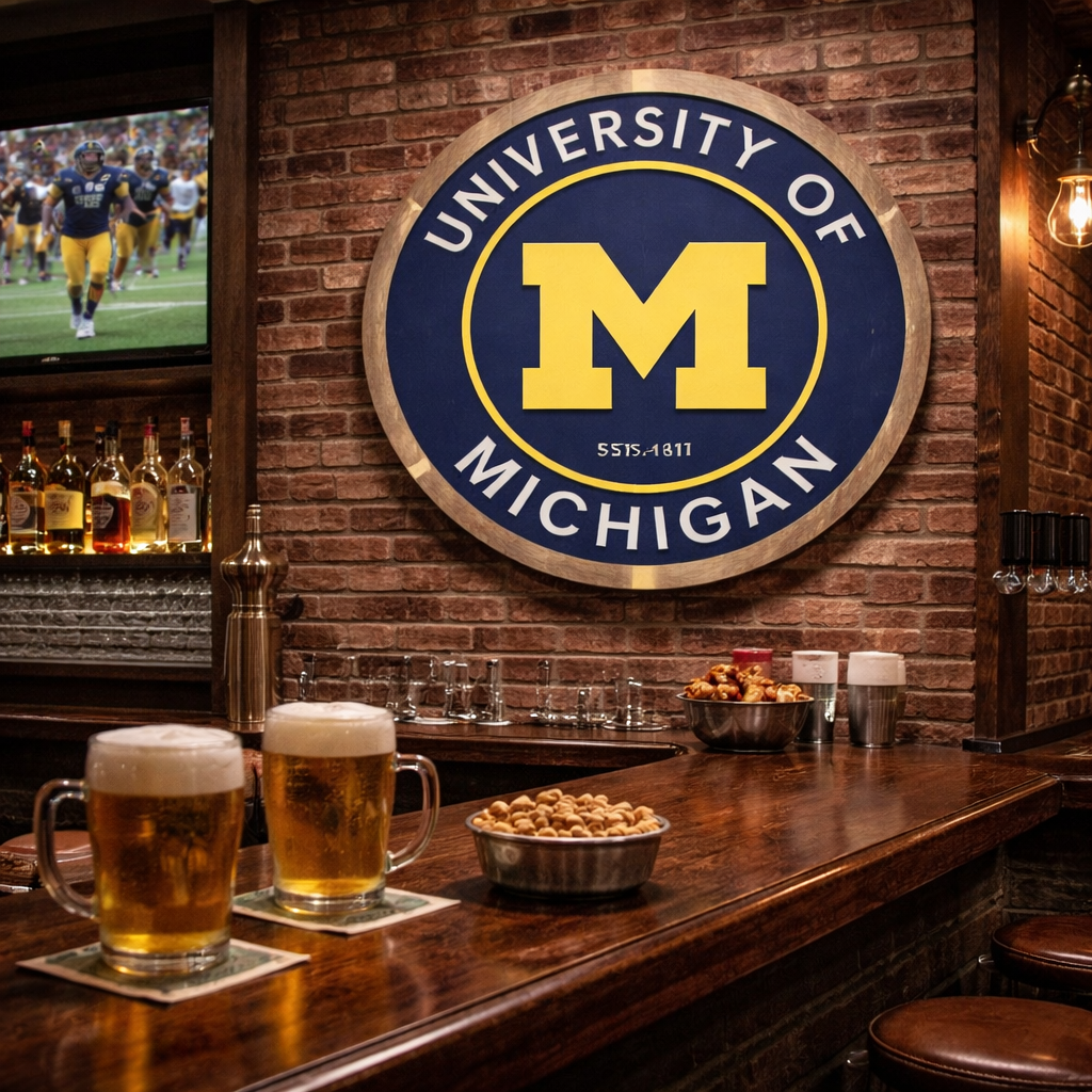 University of Michigan Wooden Wall Sign | Michigan Wolverines Decor | Handcrafted College Football Wall Art | Man Cave &amp; Fan Gift