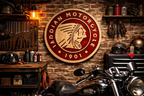 Indiana Motorcycle Wood Sign – Hand Carved Garage Wall Art