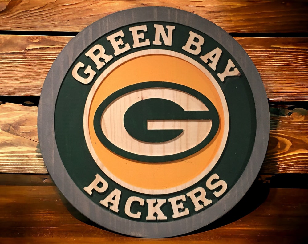 Handmade Green Bay Packers Wood Carved Sign