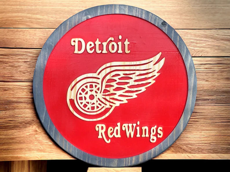 Handmade Detroit Red Wings Wood Carved Sign