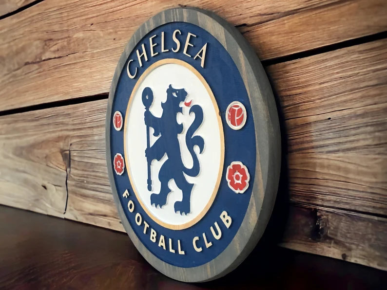 Handmade Chelsea FC Wood Crest Sign | Football Fan Gift