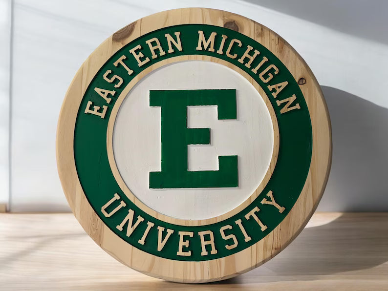 Handmade Eastern Michigan University Wood Sign | Carved EMU Eagles Wall Decor