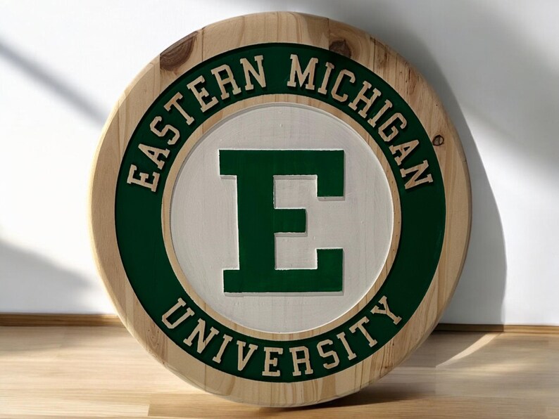 Handmade Eastern Michigan University Wood Sign | Carved EMU Eagles Wall Decor