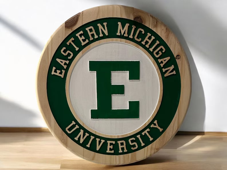 Handmade Eastern Michigan University Wood Sign | Carved EMU Eagles Wall Decor
