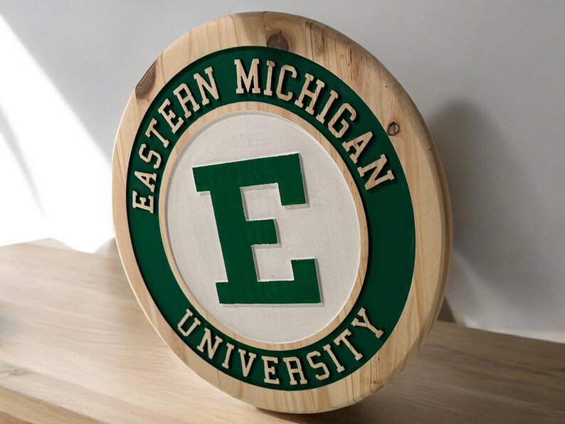 Handmade Eastern Michigan University Wood Sign | Carved EMU Eagles Wall Decor