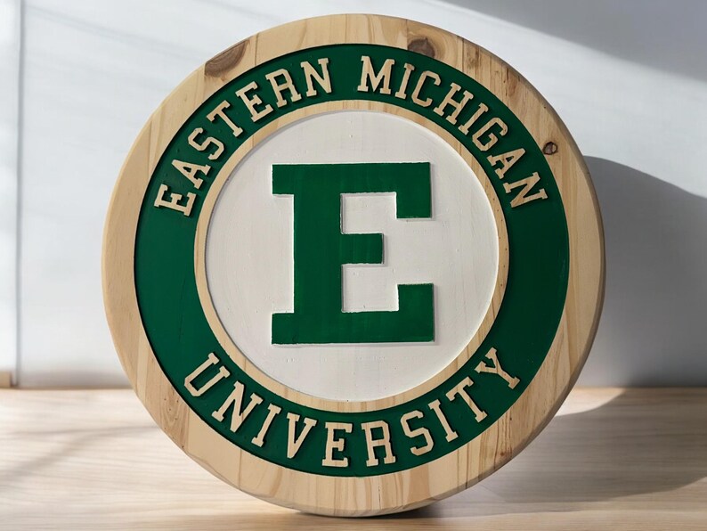 Handmade Eastern Michigan University Wood Sign | Carved EMU Eagles Wall Decor
