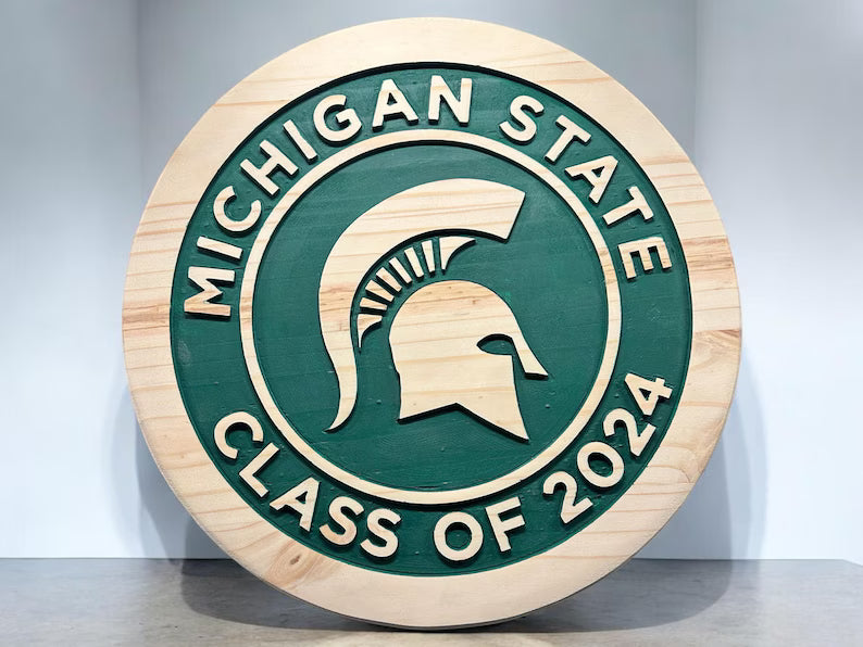 Michigan State Graduation Wood Sign: Custom Class of 2024, Spartan Decor
