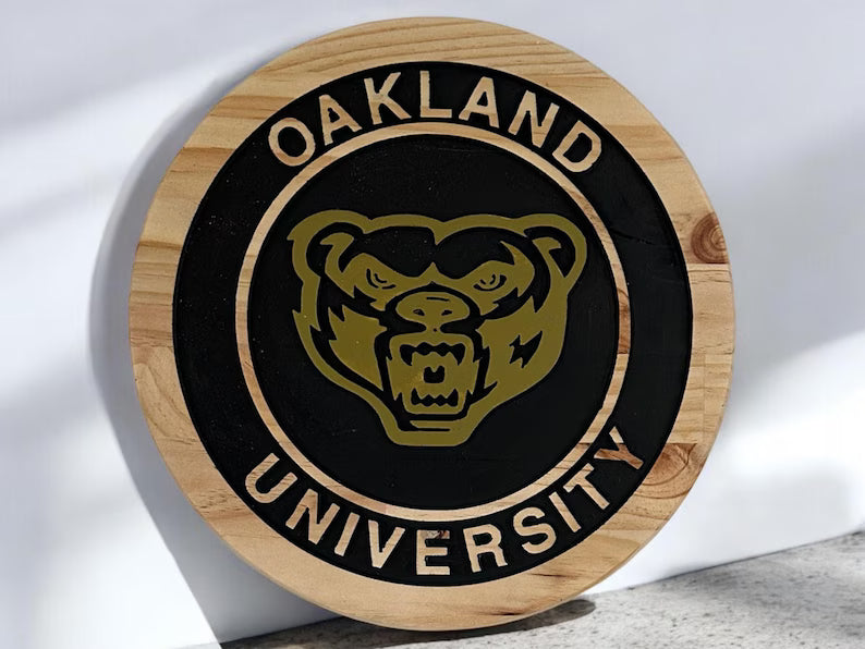 Oakland University Golden Grizzlie Wood Sign