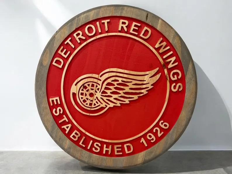 Detroit Red Wings Wood Carved Sign: Handmade Hockey Decor