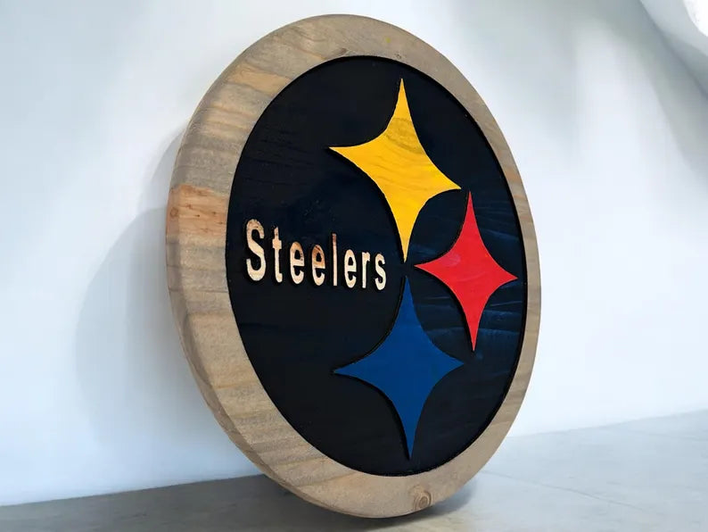Handcrafted Steelers Wooden Wall Sign | NFL Man Cave Decor