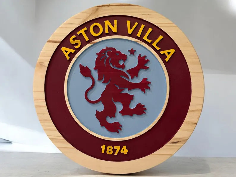 Handmade Aston Villa FC Wood Sign: Carved Football Club Decor