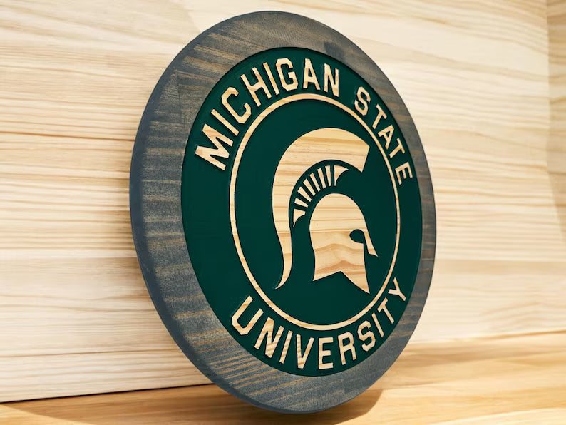 MSU Wood Sign: Michigan State Spartans Logo, Hand Painted ships next day