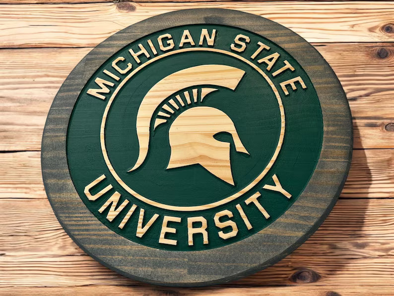 MSU Wood Sign: Michigan State Spartans Logo, Hand Painted ships next day