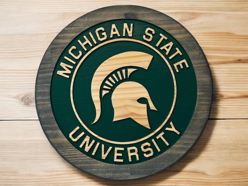 MSU Wood Sign: Michigan State Spartans Logo, Hand Painted ships next day