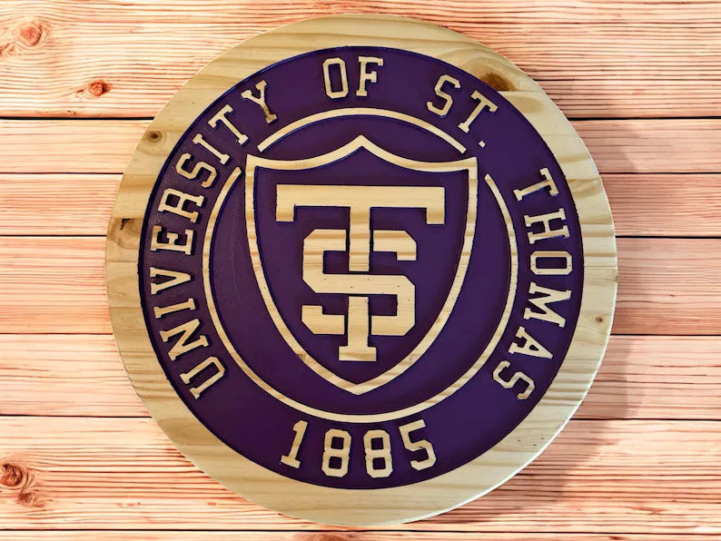 University of St. Thomas Wooden Shield Sign: Hand-Painted College Decor
