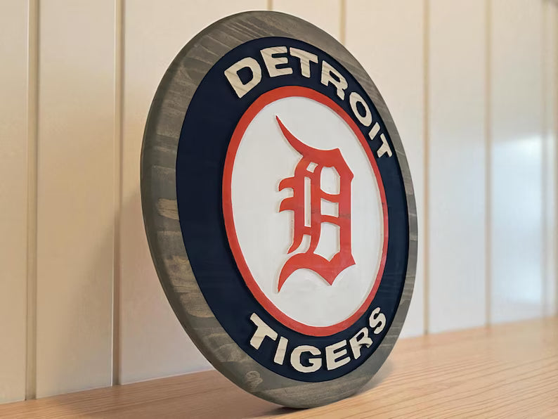 Handmade Detroit Tigers Wood Sign: Deep Carved Baseball Decor Ships next day