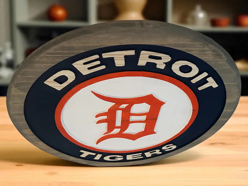 Handmade Detroit Tigers Wood Sign: Deep Carved Baseball Decor Ships next day