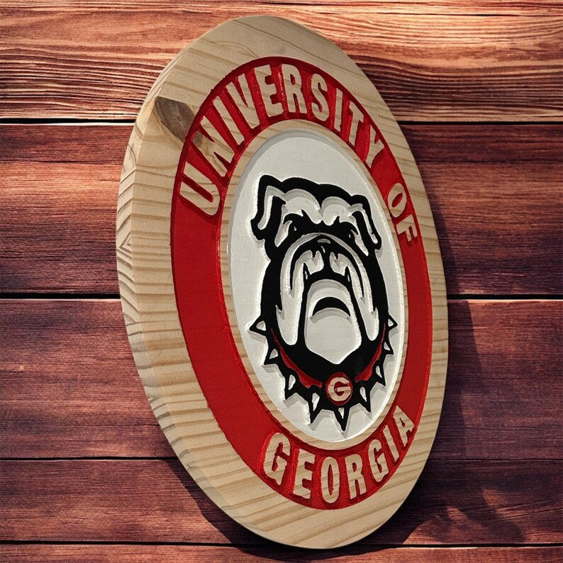 University of Georgia Wooden Wall Sign – Hand-Carved & Painted – UGA Bulldogs Décor