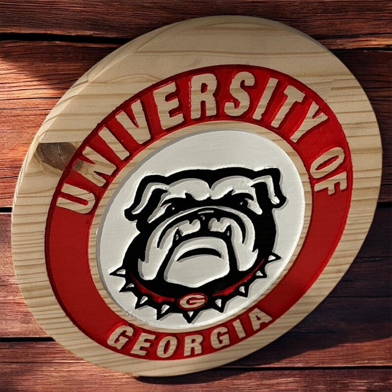 University of Georgia Wooden Wall Sign – Hand-Carved & Painted – UGA Bulldogs Décor