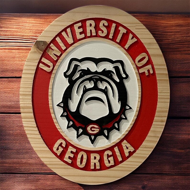 University of Georgia Wooden Wall Sign – Hand-Carved & Painted – UGA Bulldogs Décor