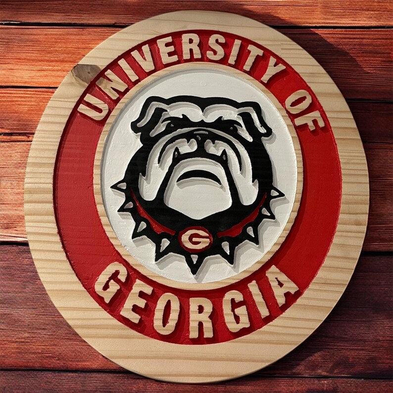 University of Georgia Wooden Wall Sign – Hand-Carved & Painted – UGA Bulldogs Décor