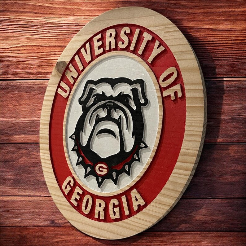 University of Georgia Wooden Wall Sign – Hand-Carved & Painted – UGA Bulldogs Décor