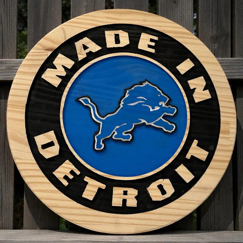 MADE IN DETROIT | Carved Wooden Wall Sign – Man Cave • Garage • Bar Decor