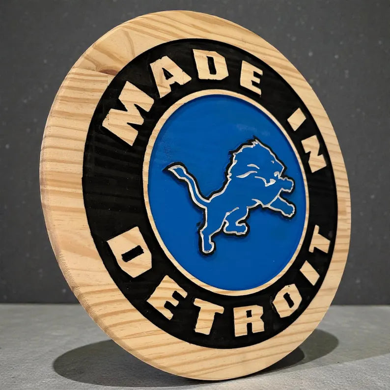 MADE IN DETROIT | Carved Wooden Wall Sign – Man Cave • Garage • Bar Decor