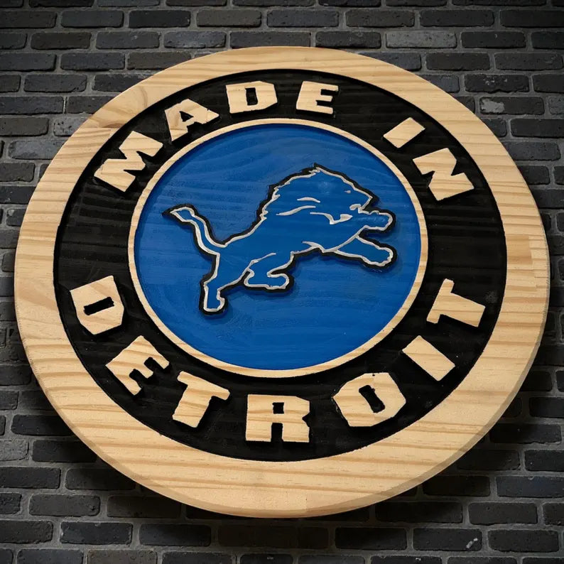 MADE IN DETROIT | Carved Wooden Wall Sign – Man Cave • Garage • Bar Decor