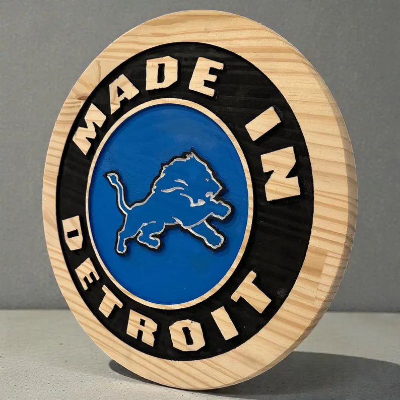MADE IN DETROIT | Carved Wooden Wall Sign – Man Cave • Garage • Bar Decor