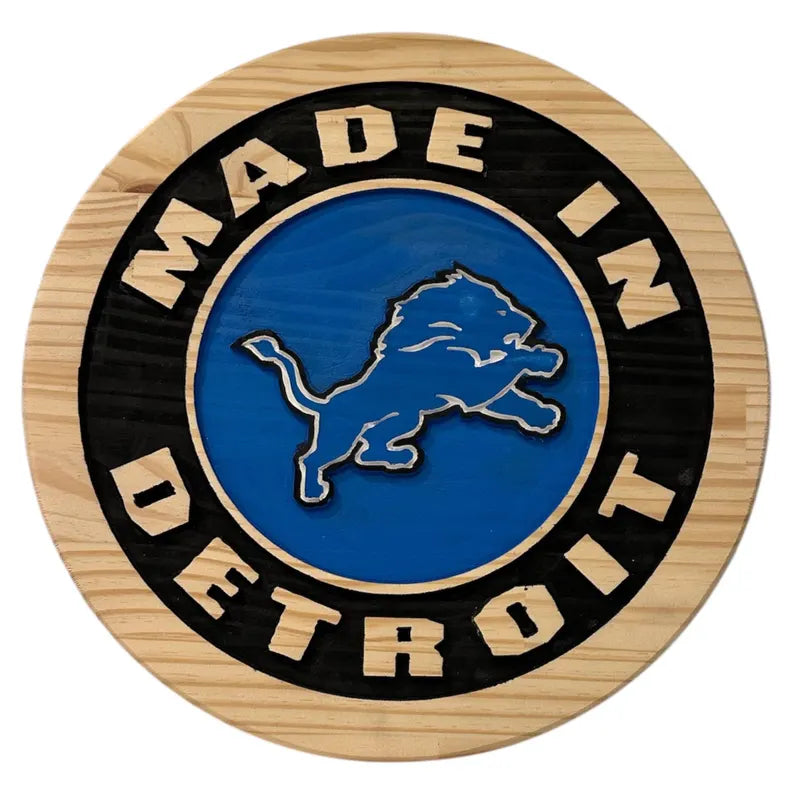 MADE IN DETROIT | Carved Wooden Wall Sign – Man Cave • Garage • Bar Decor