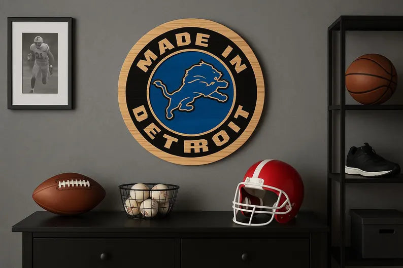 MADE IN DETROIT | Carved Wooden Wall Sign – Man Cave • Garage • Bar Decor