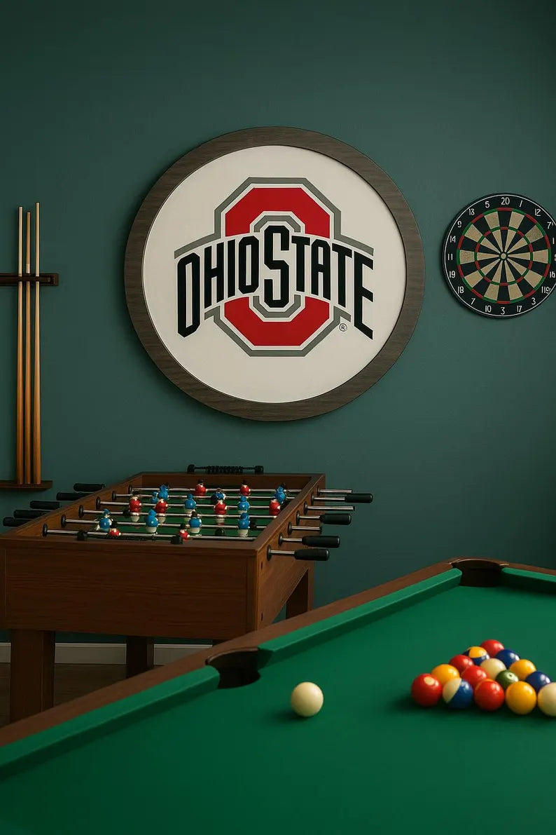 Ohio-Themed Carved Wooden Wall Sign – 15", 18", or 24" Round – Game Room • Bar • Man Cave Decor