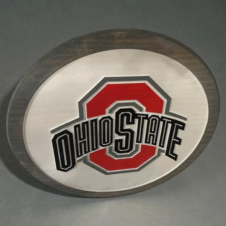 Ohio-Themed Carved Wooden Wall Sign – 15", 18", or 24" Round – Game Room • Bar • Man Cave Decor