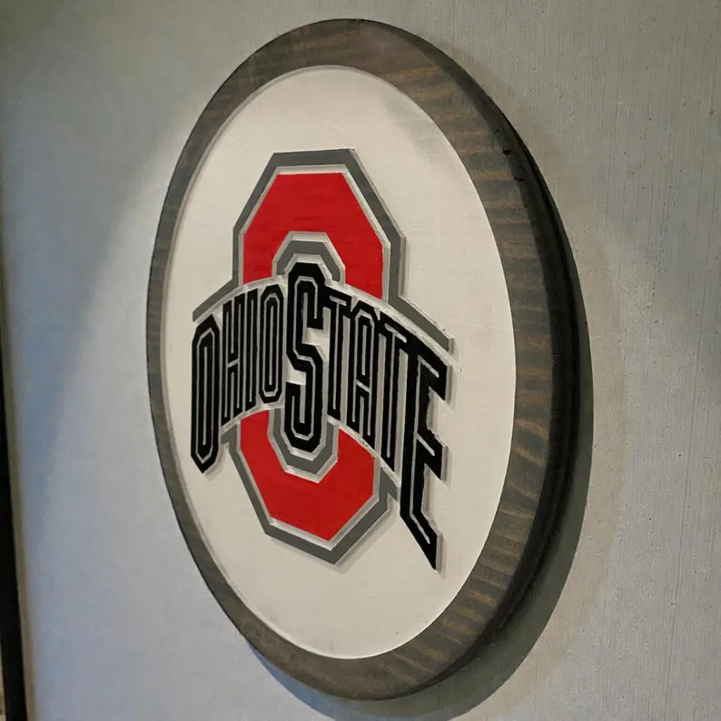 Ohio-Themed Carved Wooden Wall Sign – 15", 18", or 24" Round – Game Room • Bar • Man Cave Decor