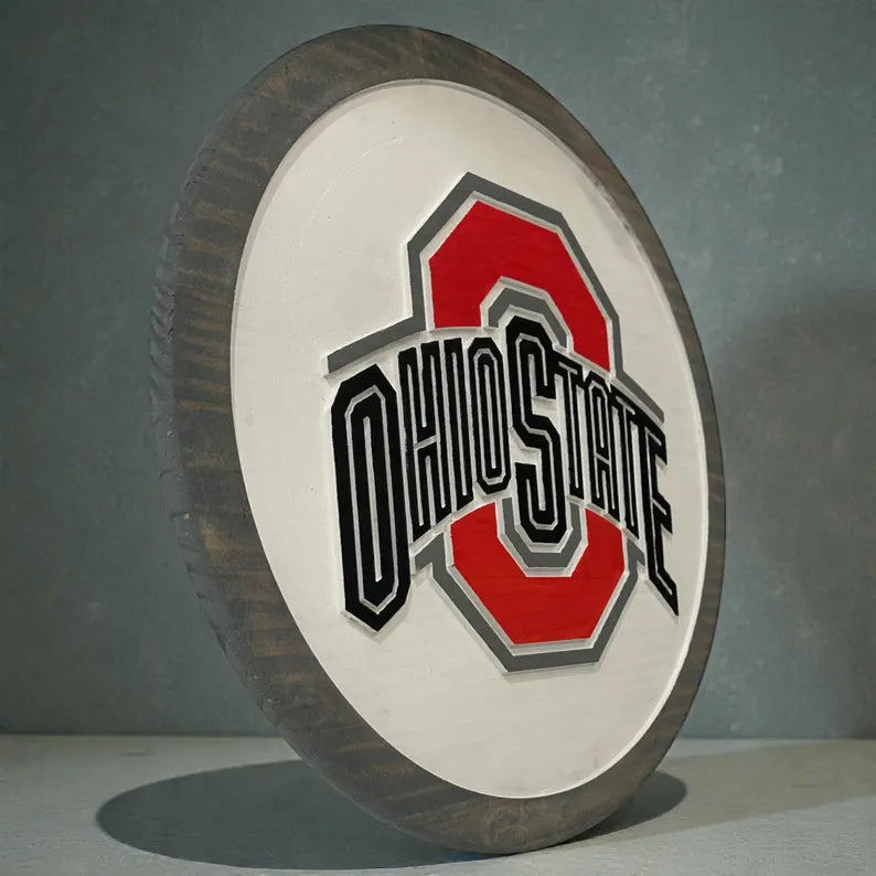 Ohio-Themed Carved Wooden Wall Sign – 15", 18", or 24" Round – Game Room • Bar • Man Cave Decor
