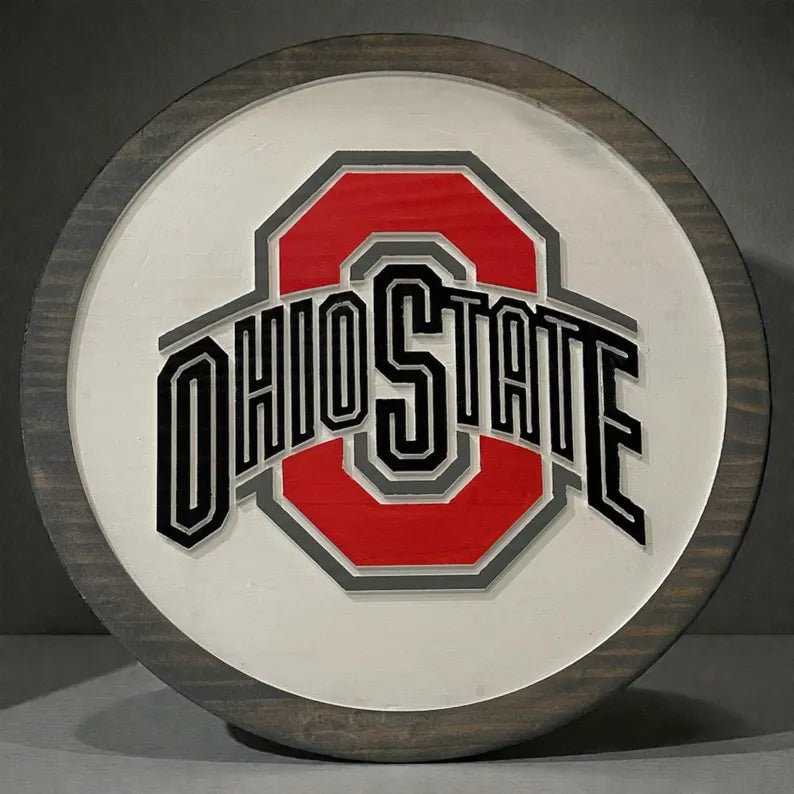Ohio-Themed Carved Wooden Wall Sign – 15", 18", or 24" Round – Game Room • Bar • Man Cave Decor