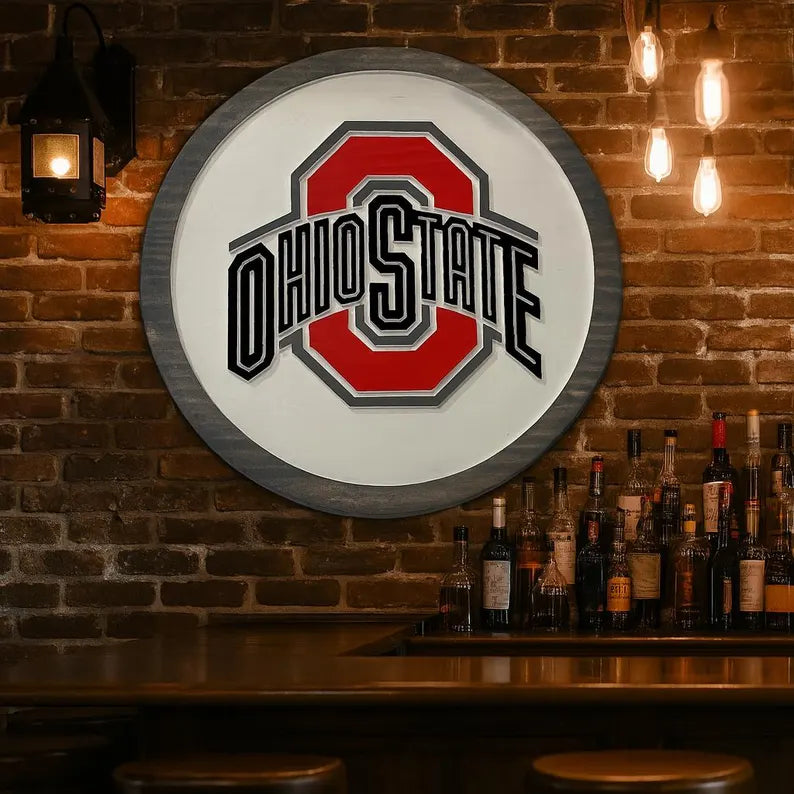 Ohio-Themed Carved Wooden Wall Sign – 15", 18", or 24" Round – Game Room • Bar • Man Cave Decor
