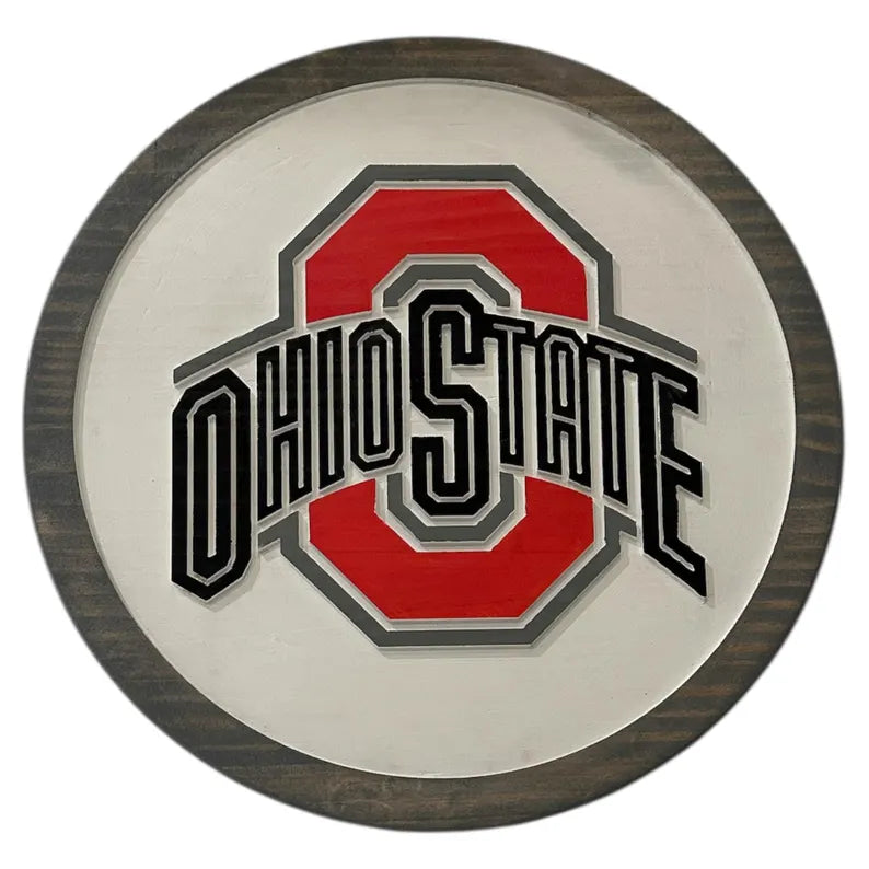 Ohio-Themed Carved Wooden Wall Sign – 15", 18", or 24" Round – Game Room • Bar • Man Cave Decor