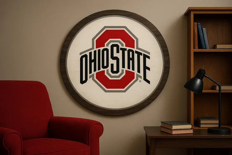 Ohio-Themed Carved Wooden Wall Sign – 15", 18", or 24" Round – Game Room • Bar • Man Cave Decor