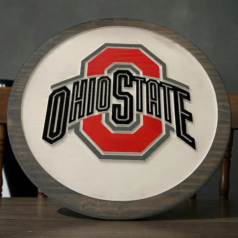 Ohio-Themed Carved Wooden Wall Sign – 15", 18", or 24" Round – Game Room • Bar • Man Cave Decor
