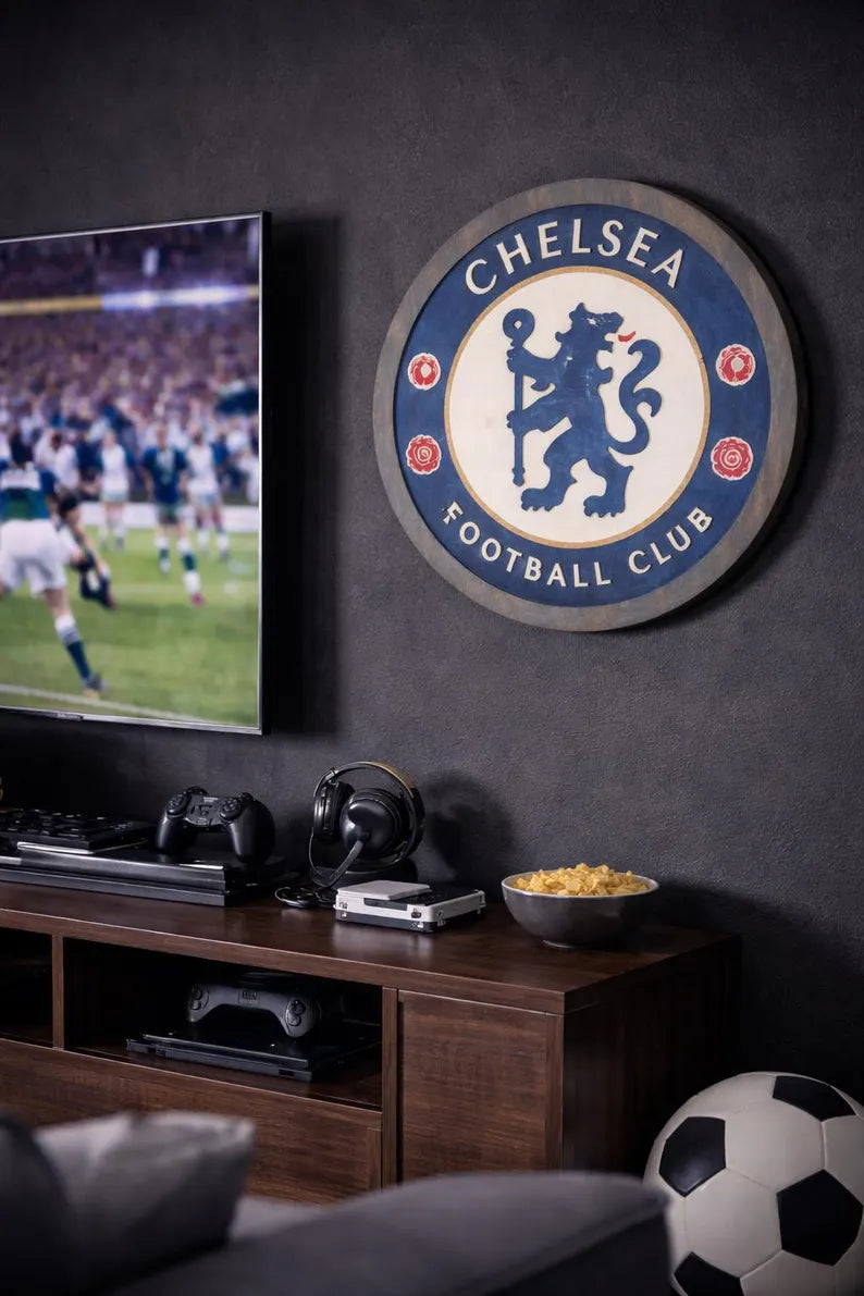 Handmade Chelsea FC Wood Crest Sign | Football Fan Gift