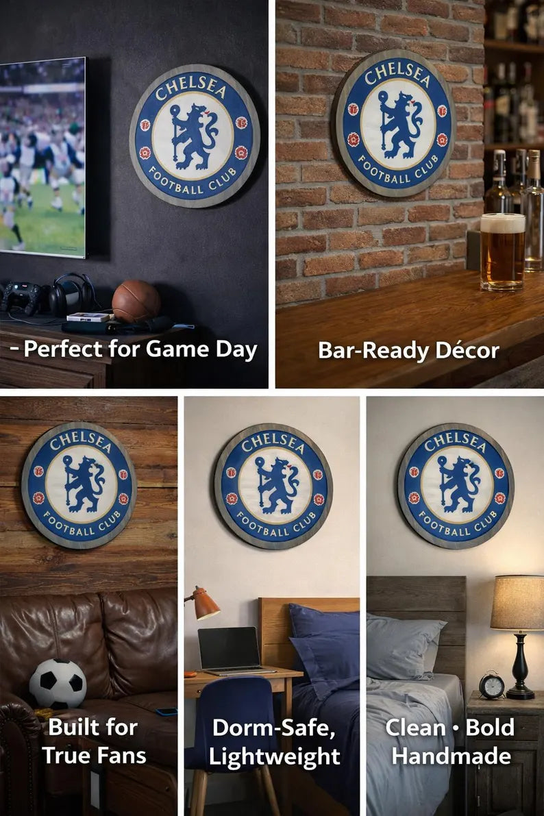 Handmade Chelsea FC Wood Crest Sign | Football Fan Gift