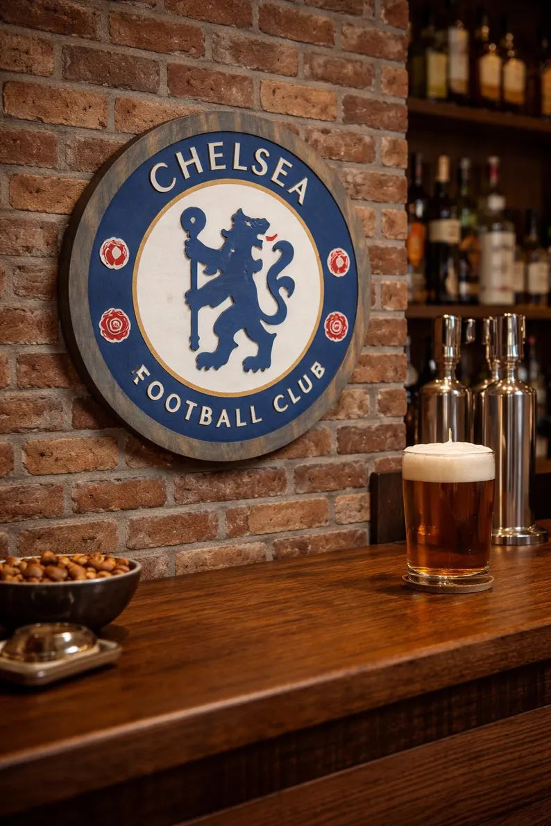 Handmade Chelsea FC Wood Crest Sign | Football Fan Gift