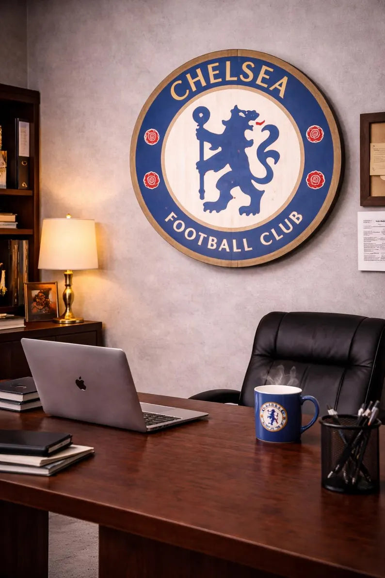 Handmade Chelsea FC Wood Crest Sign | Football Fan Gift