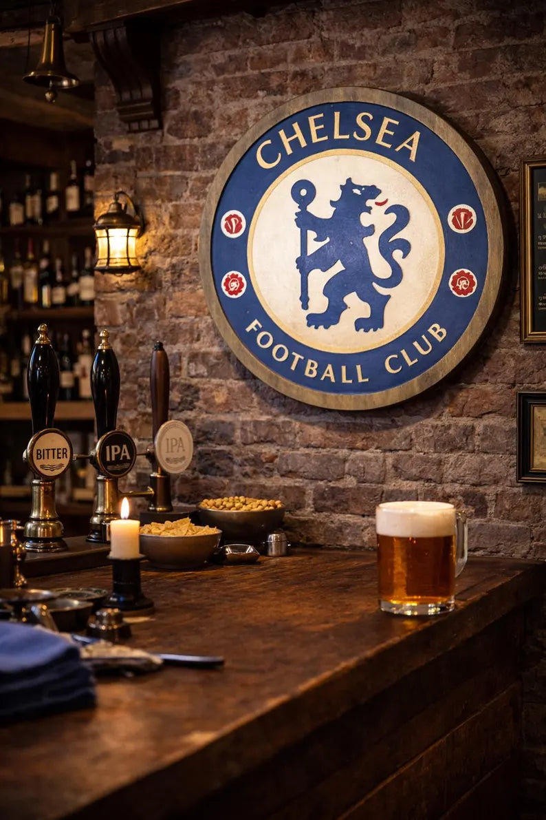 Handmade Chelsea FC Wood Crest Sign | Football Fan Gift