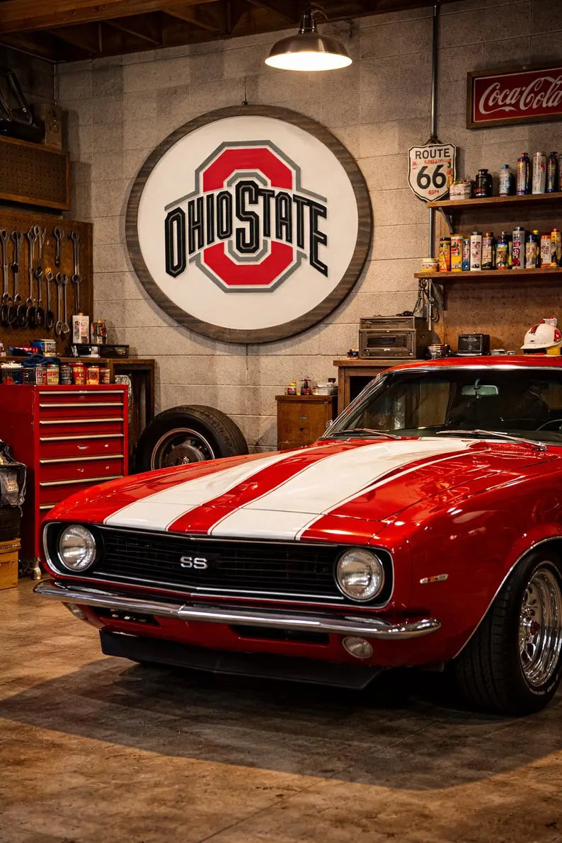 Ohio-Themed Carved Wooden Wall Sign – 15", 18", or 24" Round – Game Room • Bar • Man Cave Decor