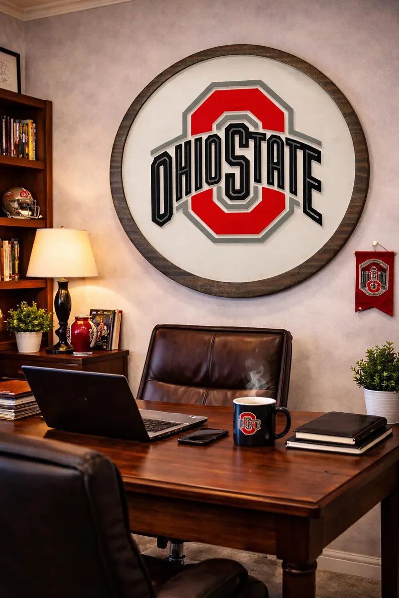 Ohio-Themed Carved Wooden Wall Sign – 15", 18", or 24" Round – Game Room • Bar • Man Cave Decor