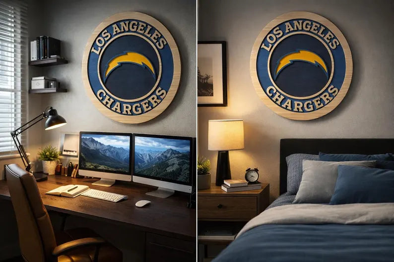 Handcrafted Los Angeles Chargers Wood Sign | NFL Man Cave Decor