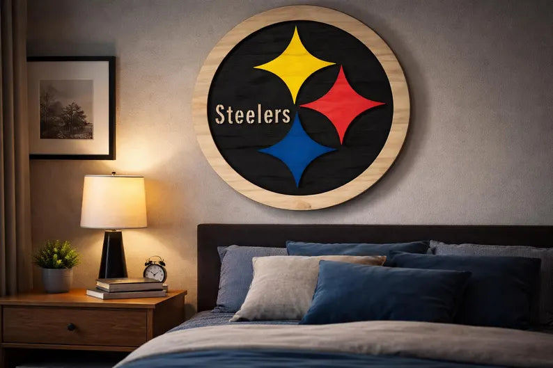 Handcrafted Steelers Wooden Wall Sign | NFL Man Cave Decor